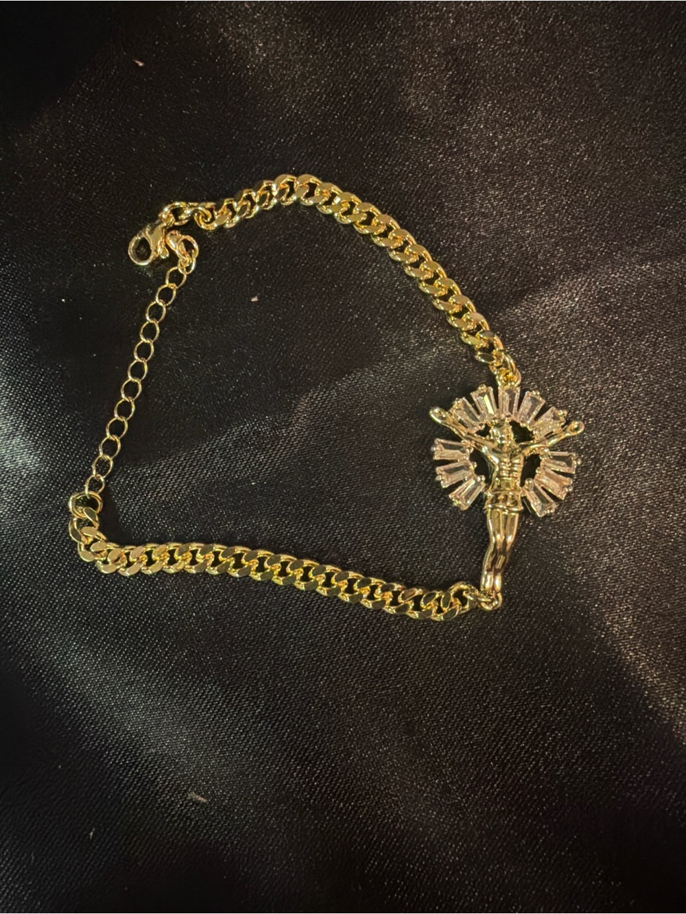 Gold Crucifix Charm Chain Bracelet for Women